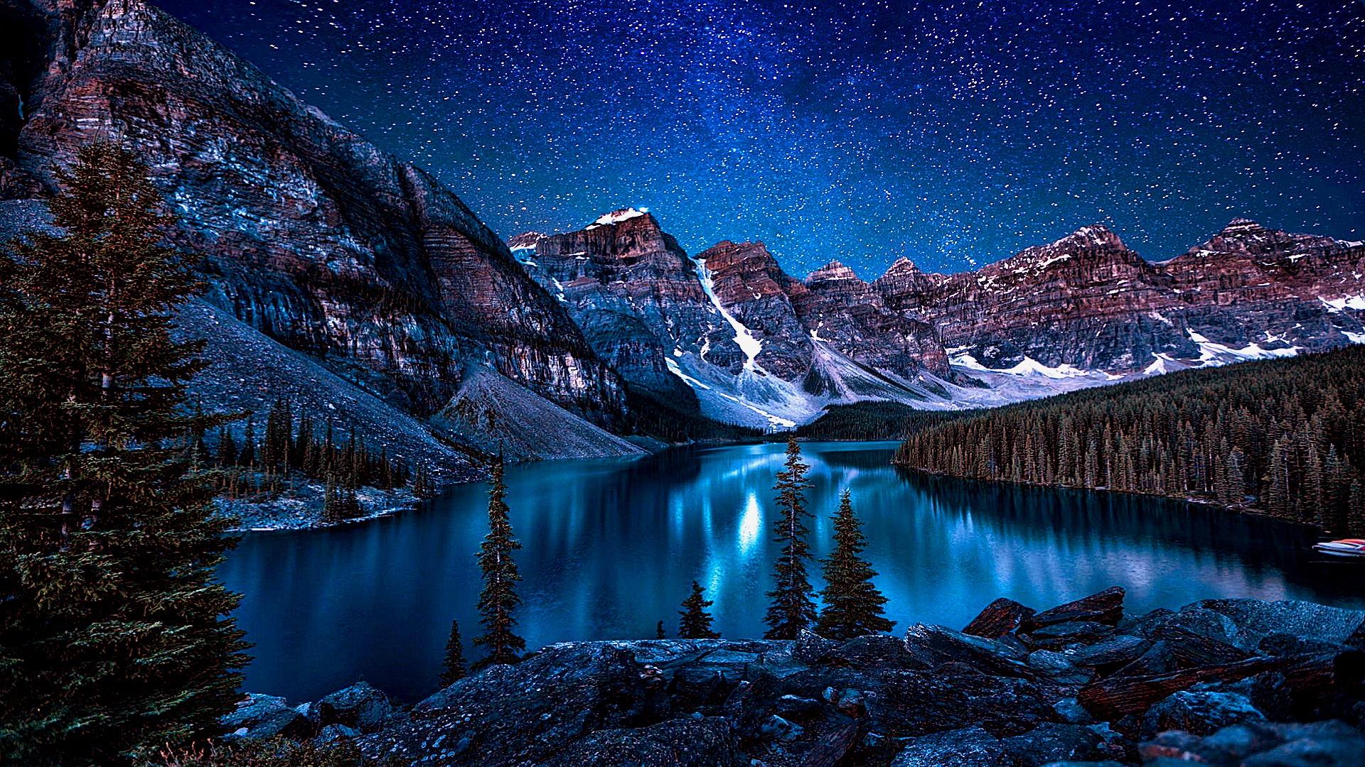 Lago Moraine notte stellata, 1920x1080 Full HD 1080p, Desktop