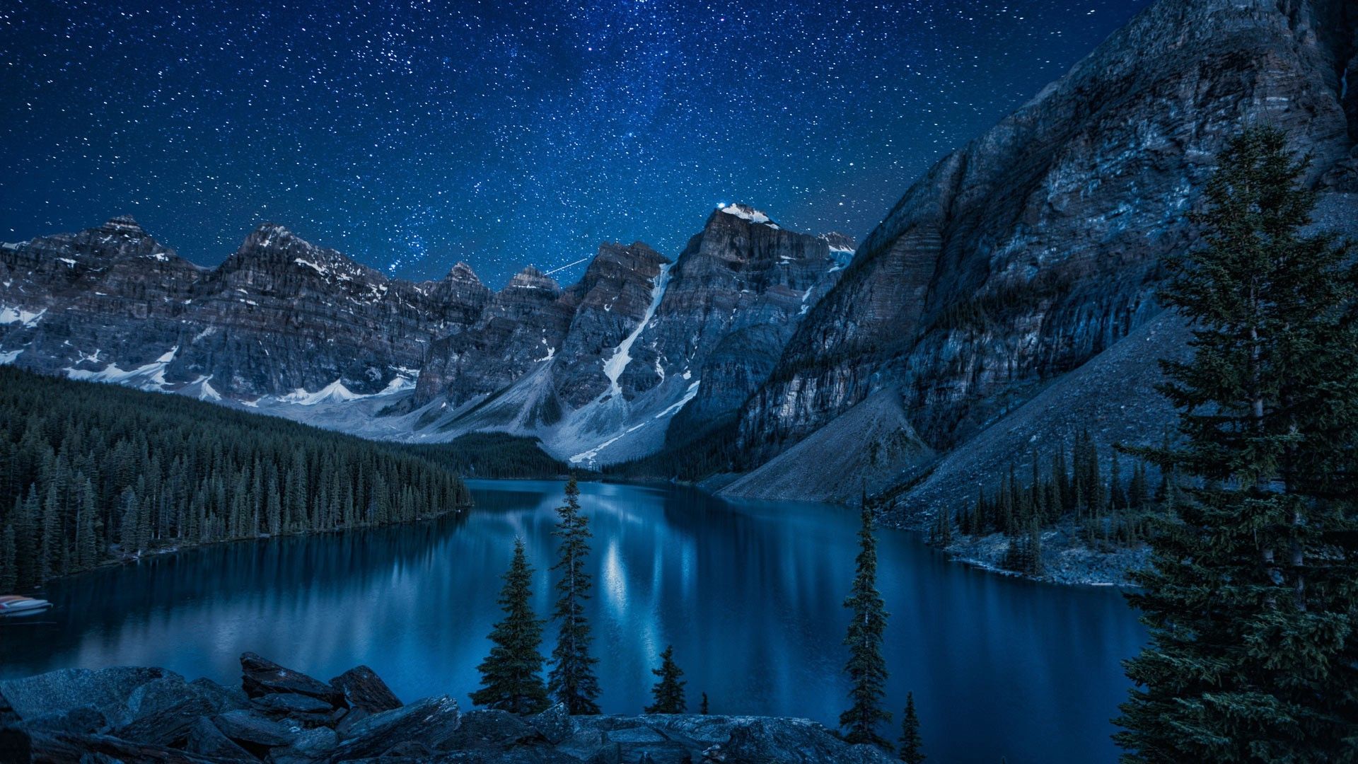 Lago montano notturno stellato, 1920x1080 Full HD, Desktop