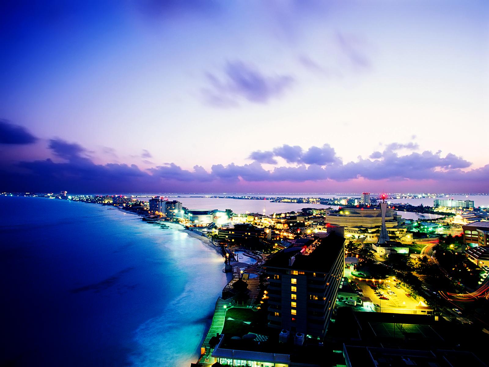 Cancún costa notturna illuminata, 1600x1200 HD Ready, Desktop