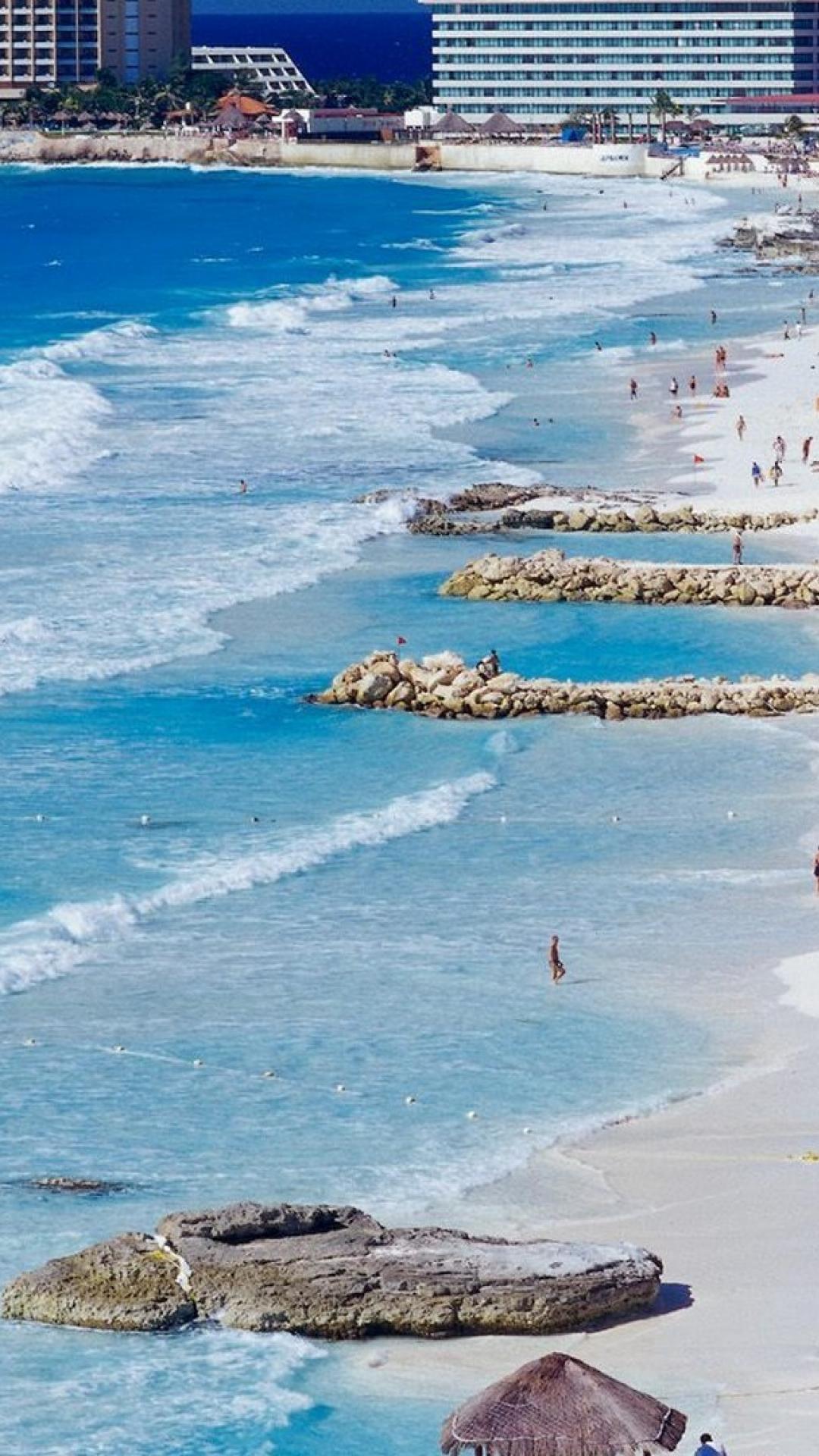 Spiaggia di Cancún, mare turchese, 1080x1920 Verticale, Telefono