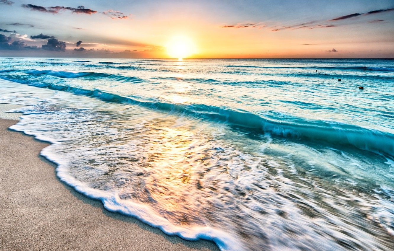 Spiaggia tramonto Cancún, mare turchese, 1332x850 HD, Desktop