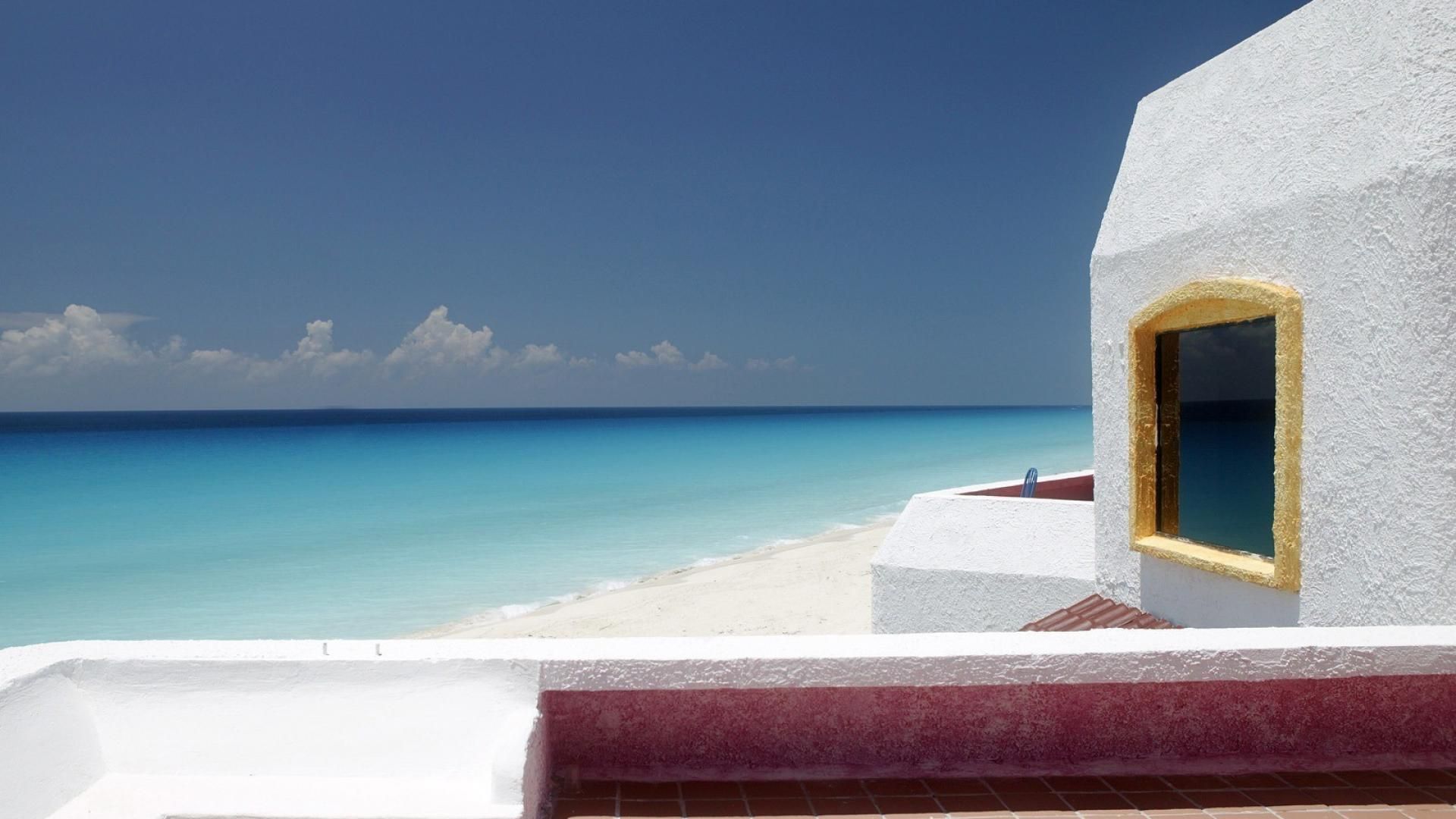 Terrazza bianca vista spiaggia Cancún, 1920x1080 Full HD, Desktop