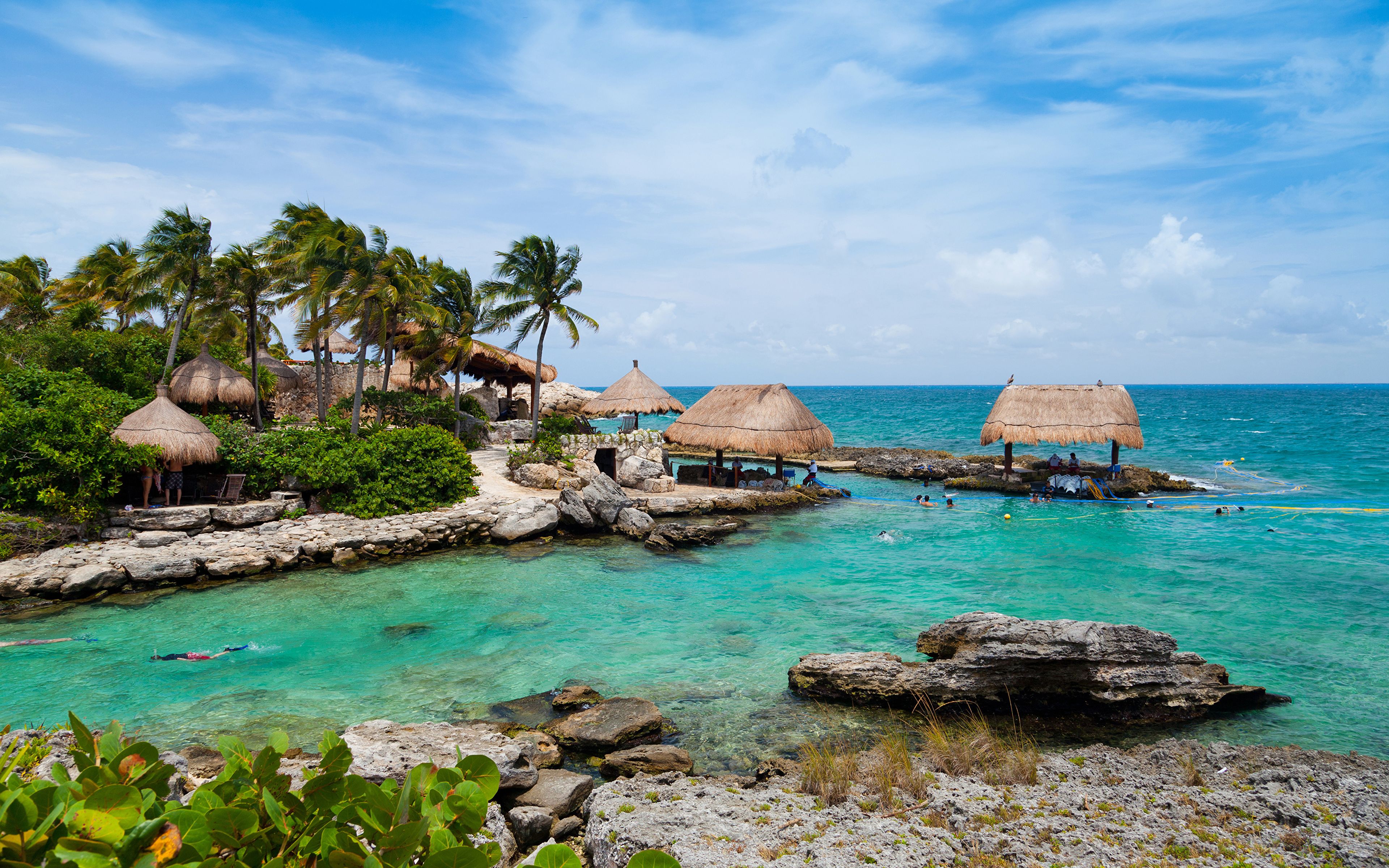 Costa tropicale Cancún, capanne palapa, 3840x2400 Ultra HD, Monitor 4K