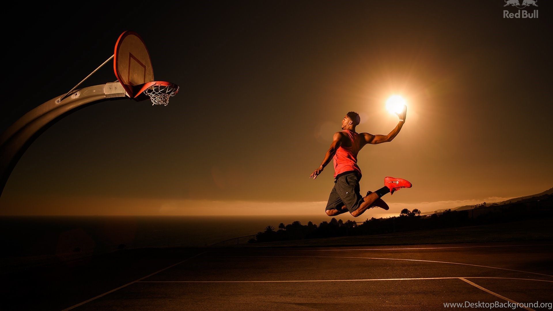 Giocatore basket schiaccia al tramonto, 1920x1080 1080p, PC Desktop