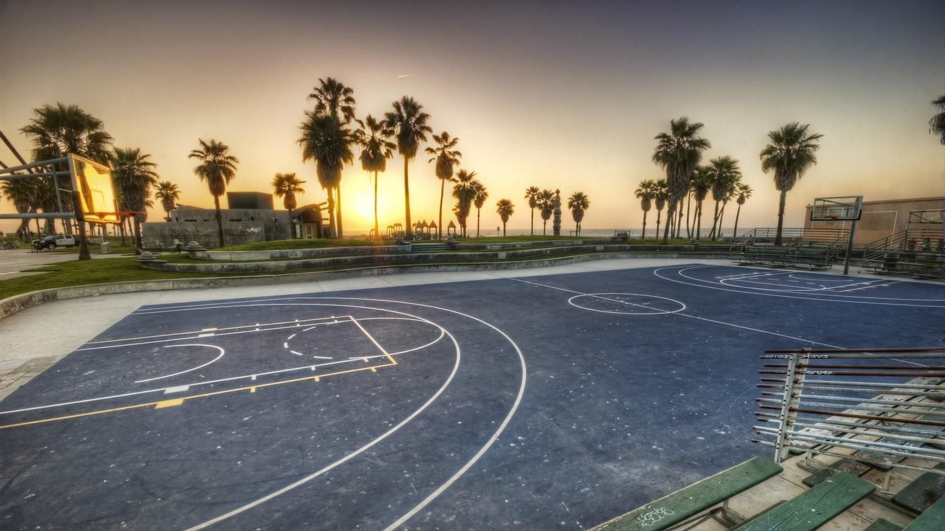 Campo basket palme tramonto, 1920x1080 Full HD, Laptop