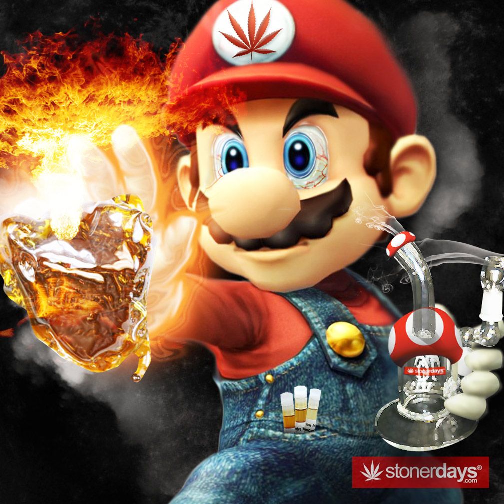 Mario con foglia cannabis e bong, 1009x1009 HD, iMac