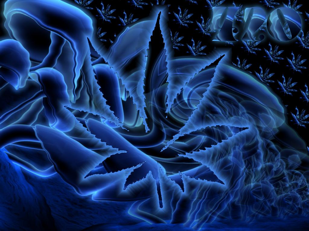 Foglie di cannabis blu astratte, 1024x768 HD, Laptop