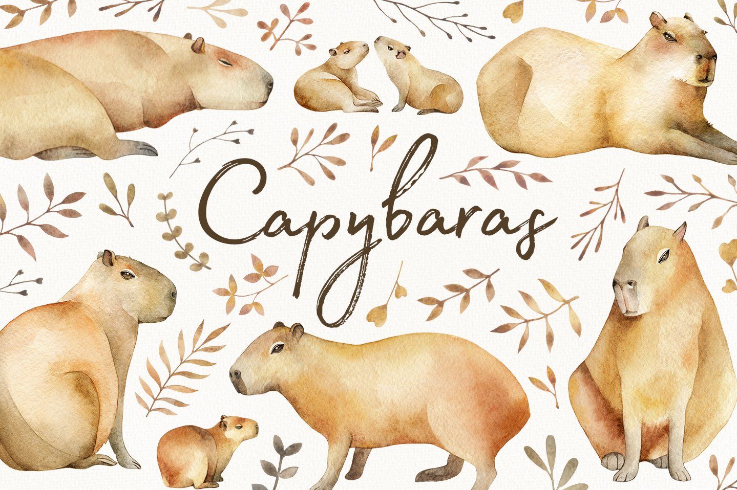 Capibara acquarello con foglie, 1439x958 720p, PC