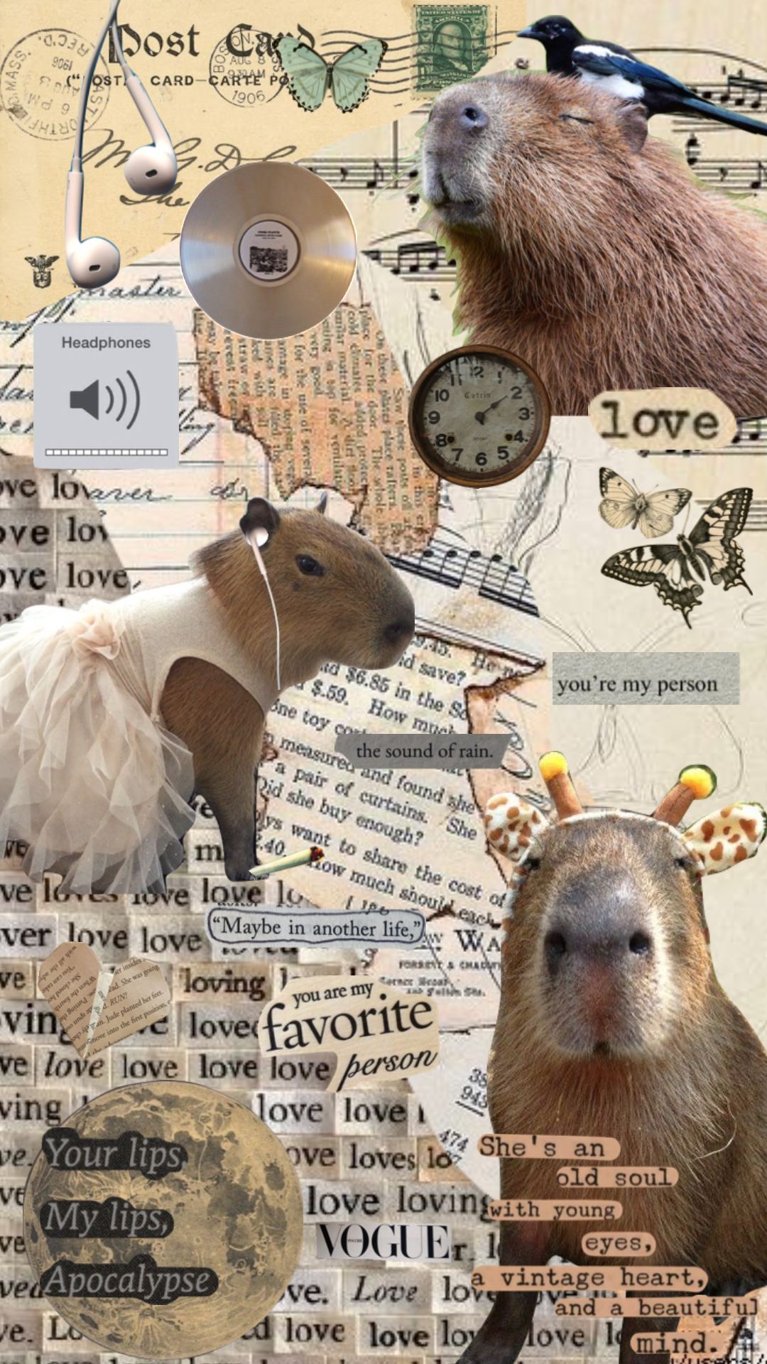Collage vintage capibara, 1080x1920 Full HD Verticale, Samsung Galaxy