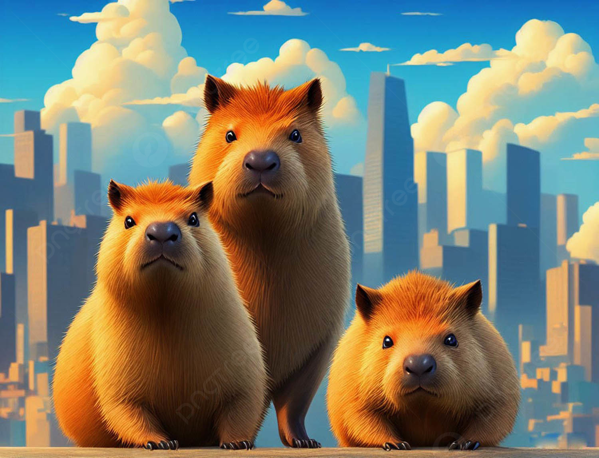 Tre capibara cartoon città, 1200x918 HD, Laptop