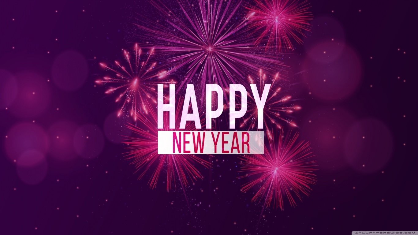 Happy New Year fuochi d'artificio viola, 1366x768 HD, PC Desktop