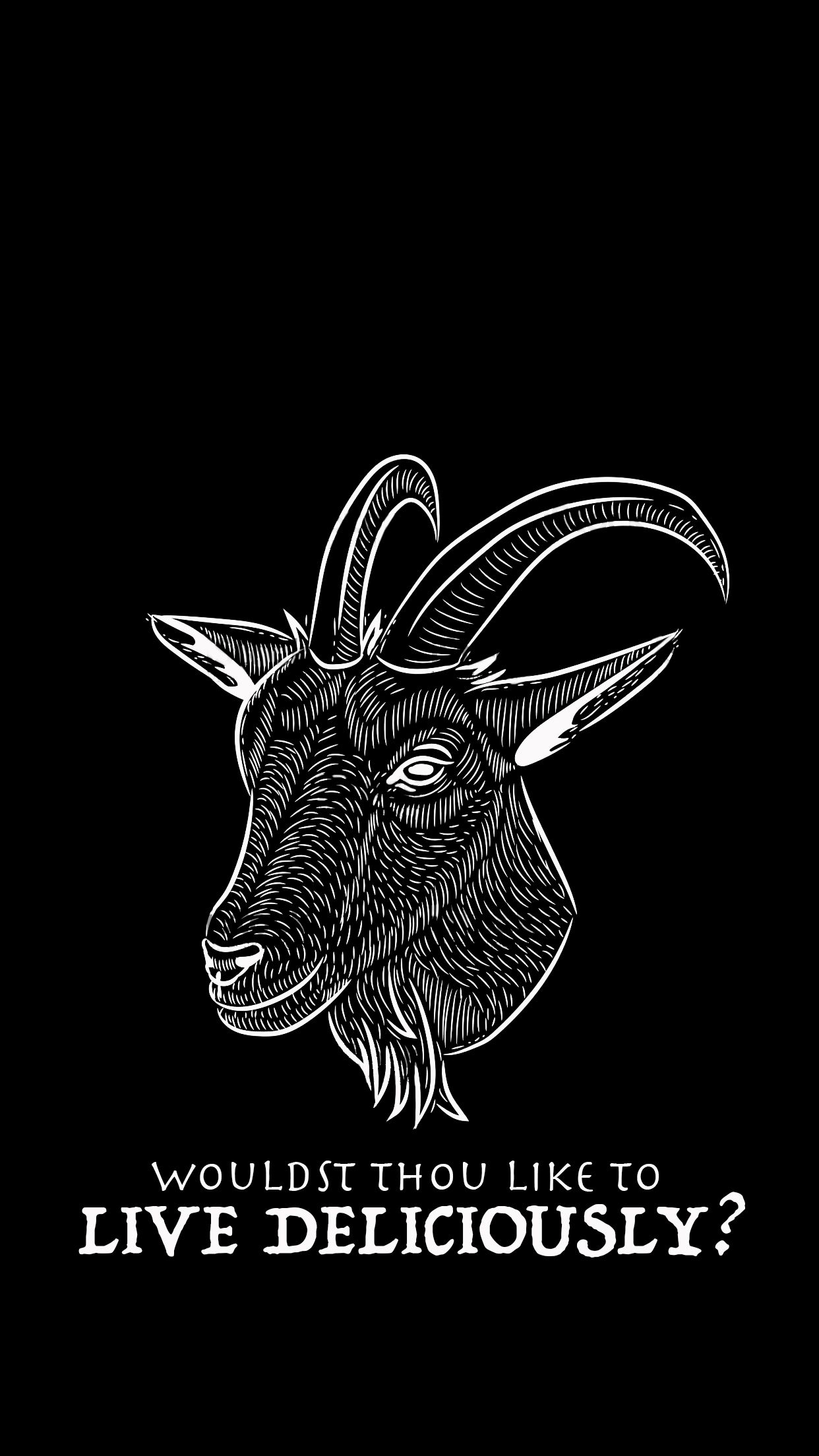 Capra nera con corna, disegno, 1242x2208 Verticale, Telefono