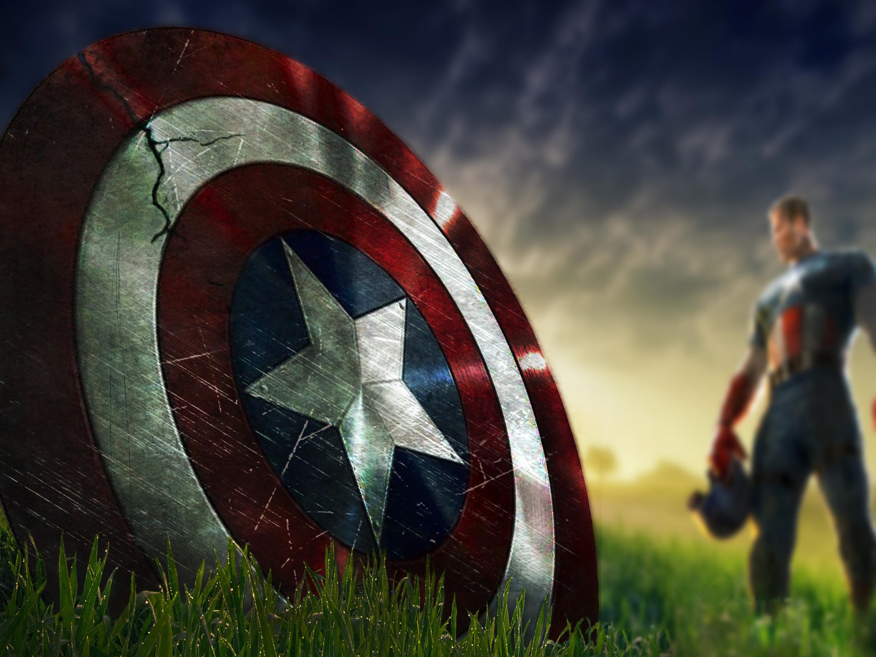 Scudo Capitan America nell'erba, 2800x2100 2K+, Desktop