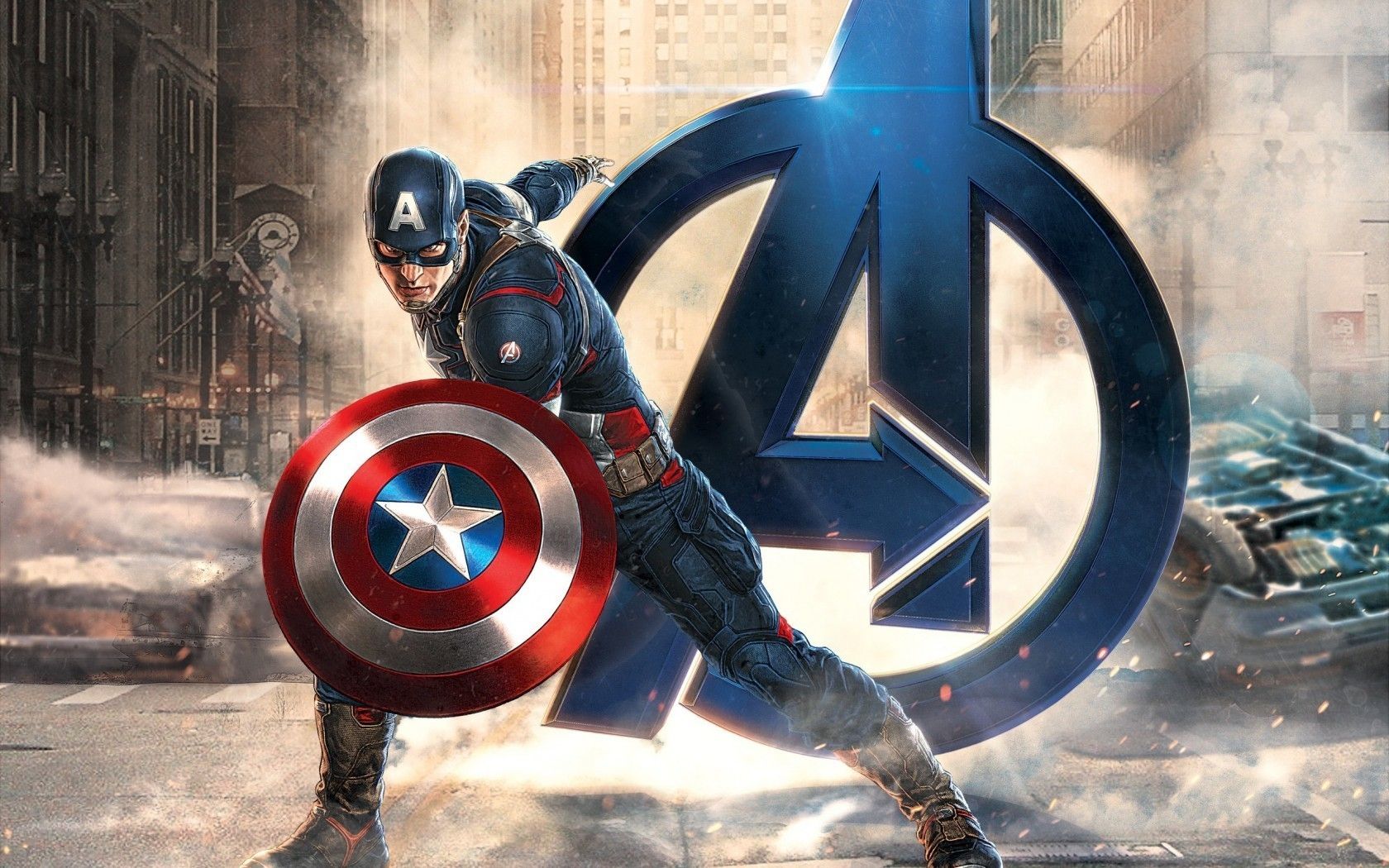 Captain America con scudo, città, 1680x1050 HD Ready, Desktop
