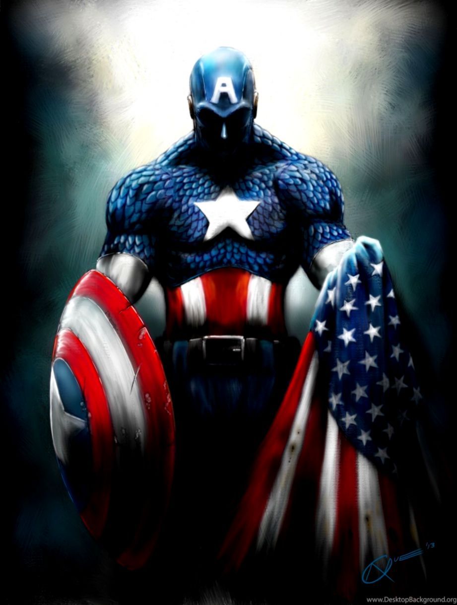 Captain America con scudo e bandiera, 921x1219 Verticale, Android