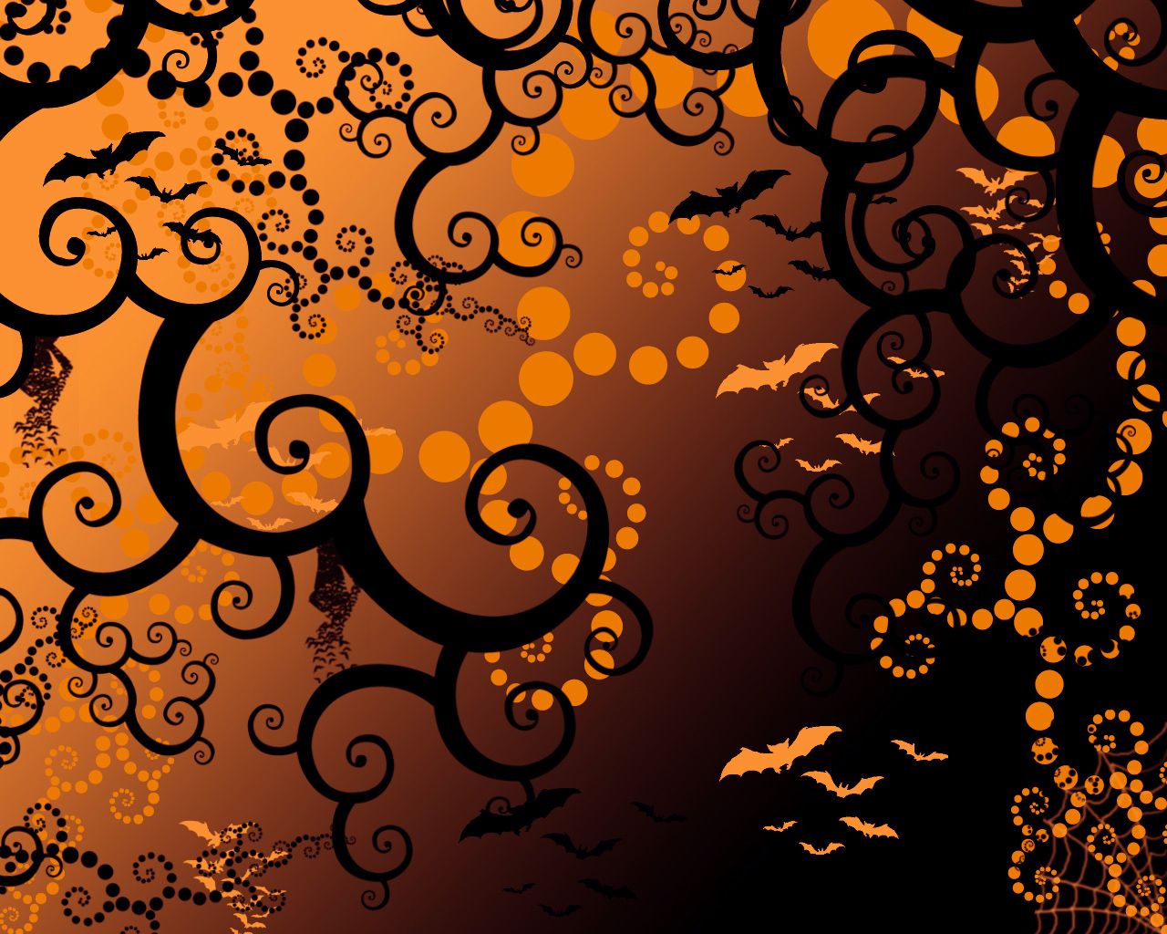 Spirali nere pipistrelli arancioni Halloween, 1280x1024 720p, Laptop