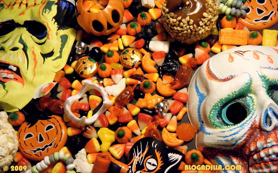 Caramelle e maschere Halloween, 1148x717 HD, Laptop