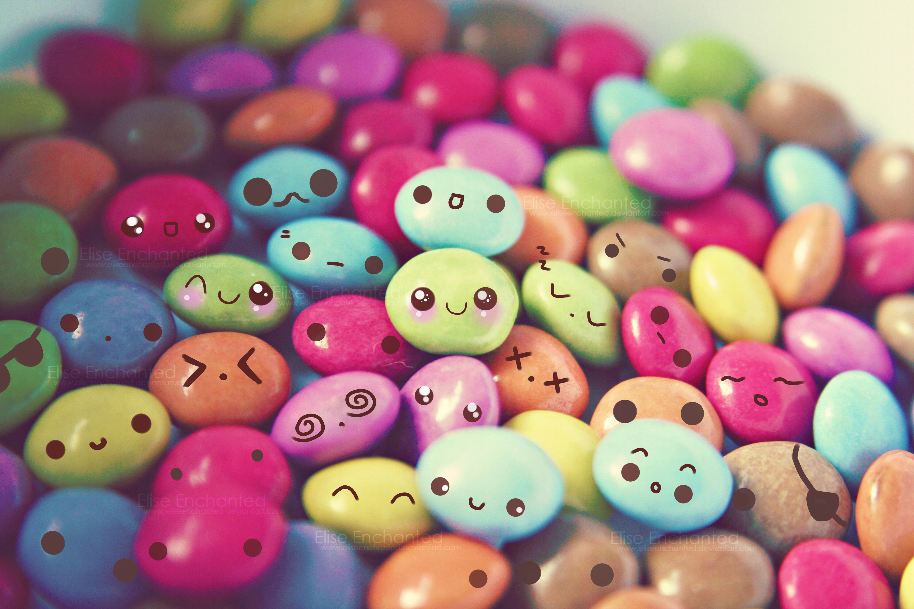Caramelle colorate con faccine kawaii, 3888x2592 4K, Desktop 4K