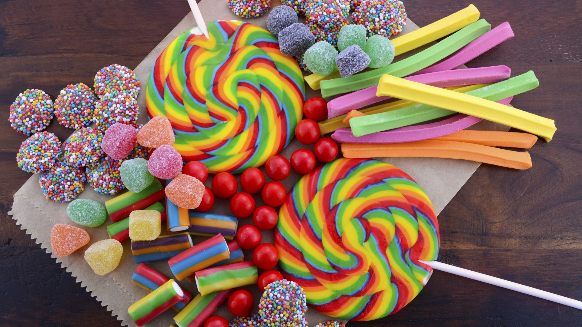 Caramelle colorate assortite lecca-lecca, 1920x1080 Full HD 1080p, Desktop