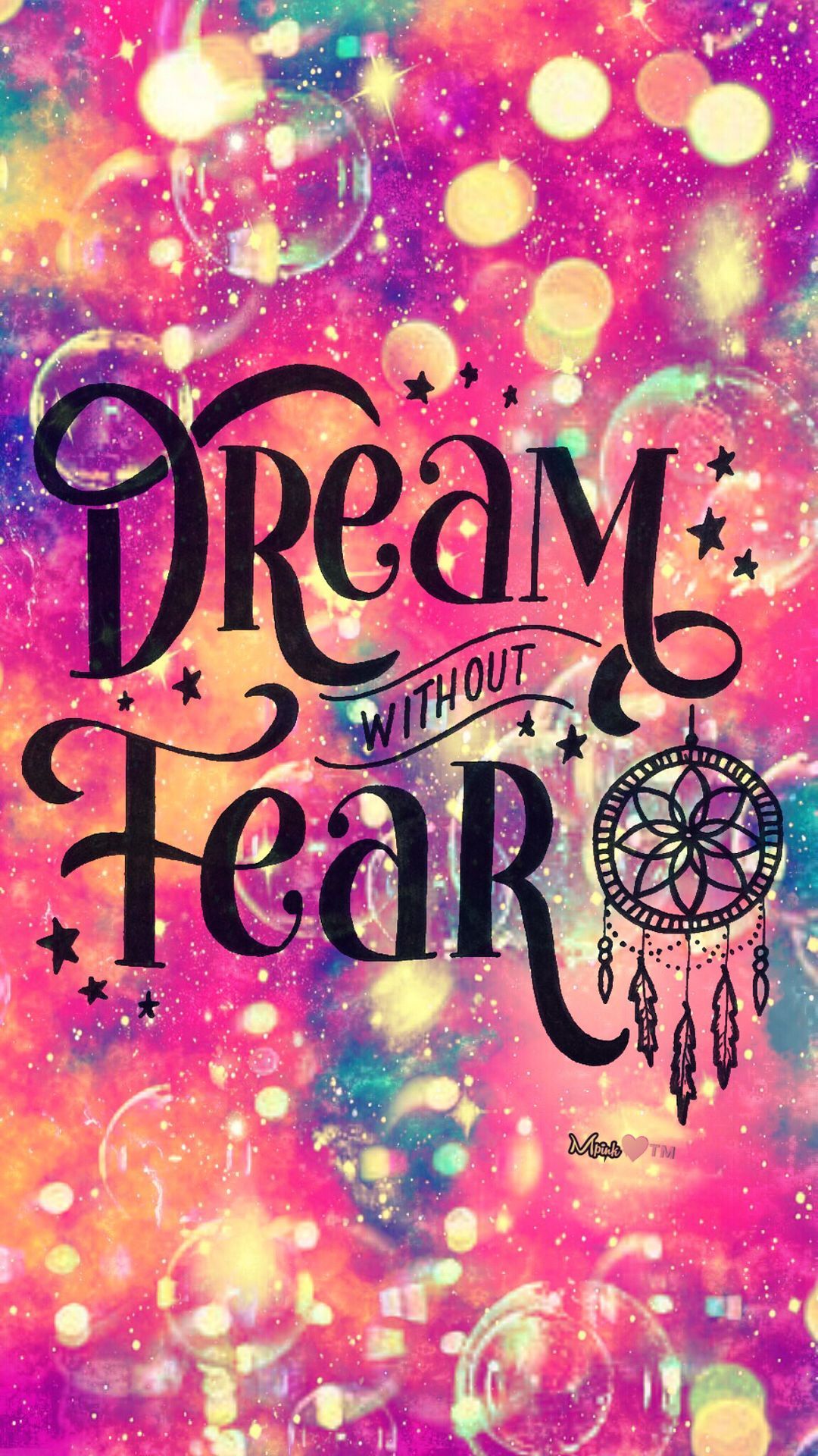 Scritta Dream Without Fear galassia, 1080x1920 Verticale, iPhone Plus