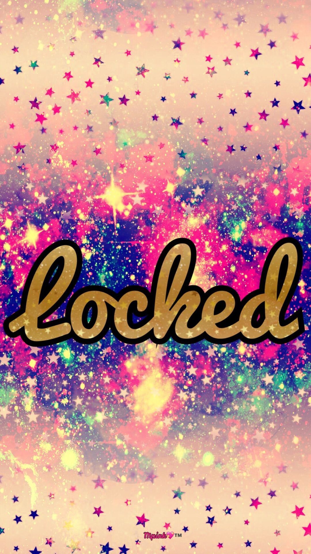 Scritta Locked oro stelle, 1080x1920 Full HD Verticale, Smartphone