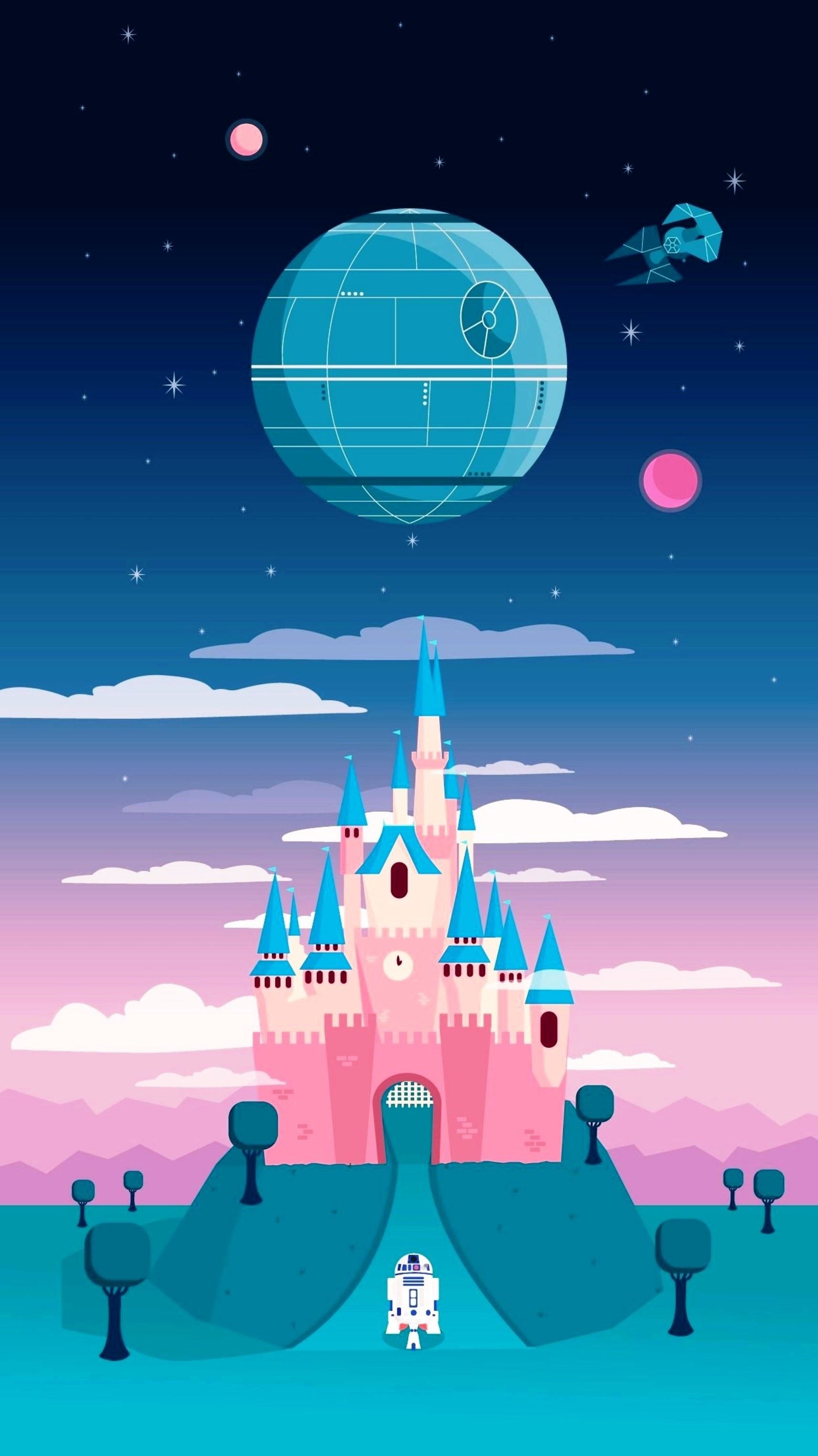 Castello Disney con Death Star, classici d'animazione, 1714x3047 Verticale, Mobile