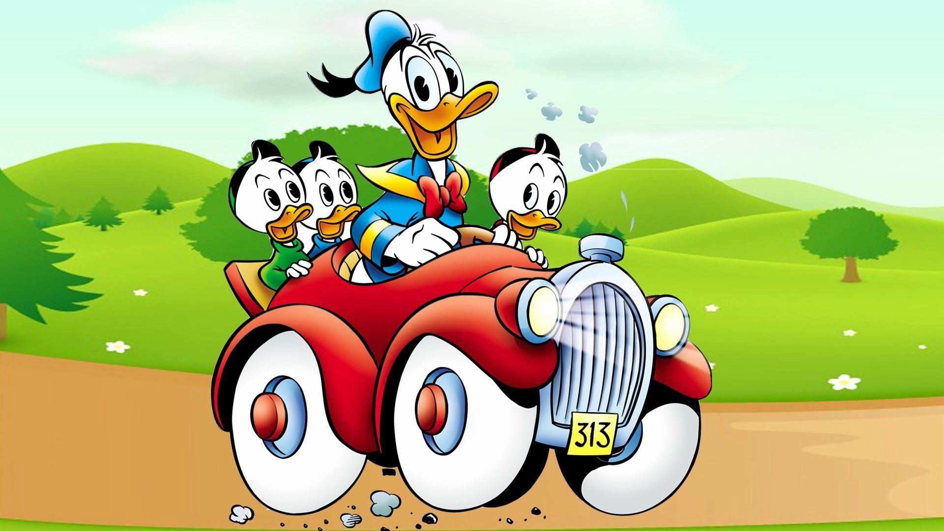 Paperino con nipotini in auto, 1920x1080 1080p, PC