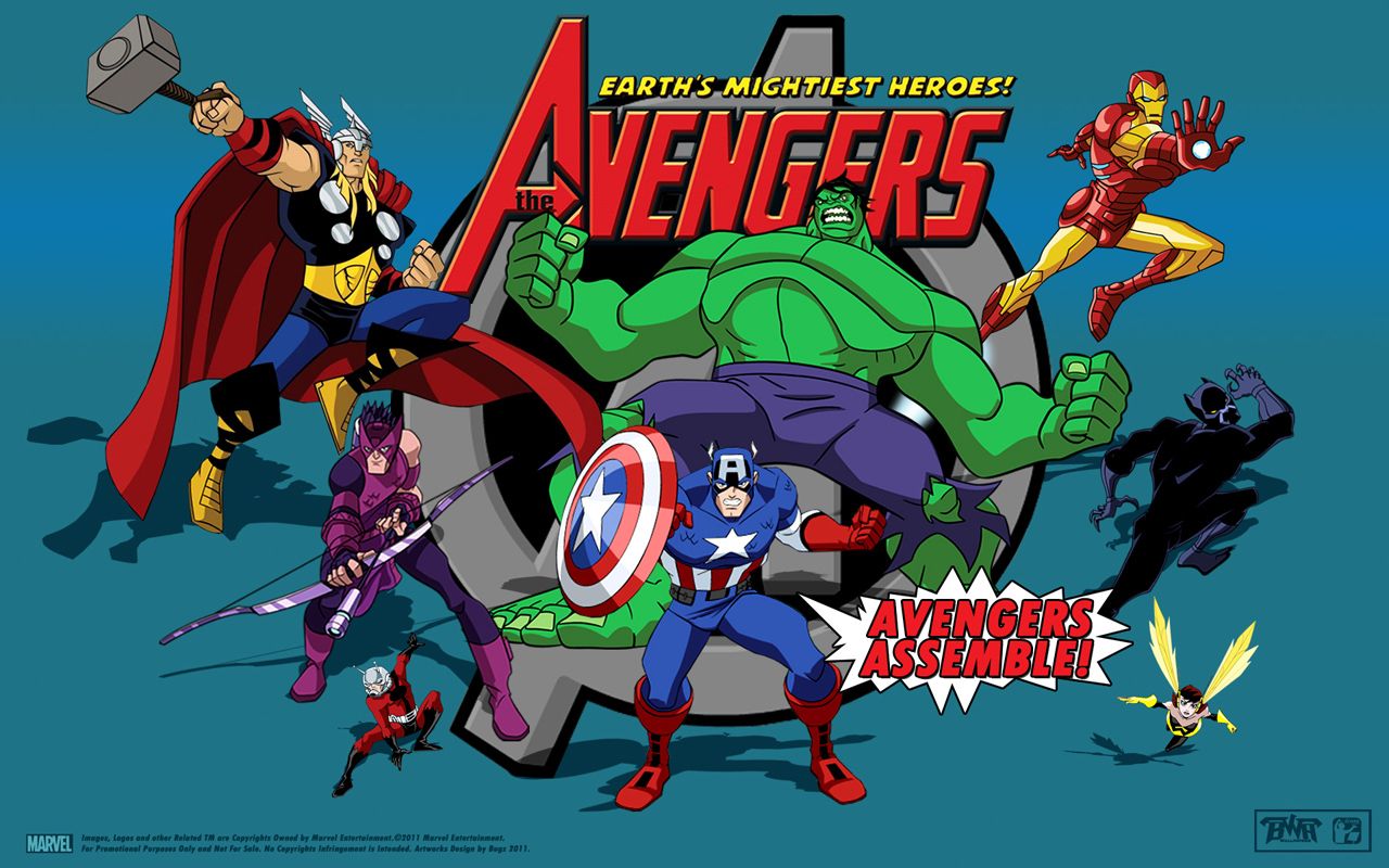 Avengers cartone animato personaggi Marvel, supereroi, 1280x800 HD, Desktop