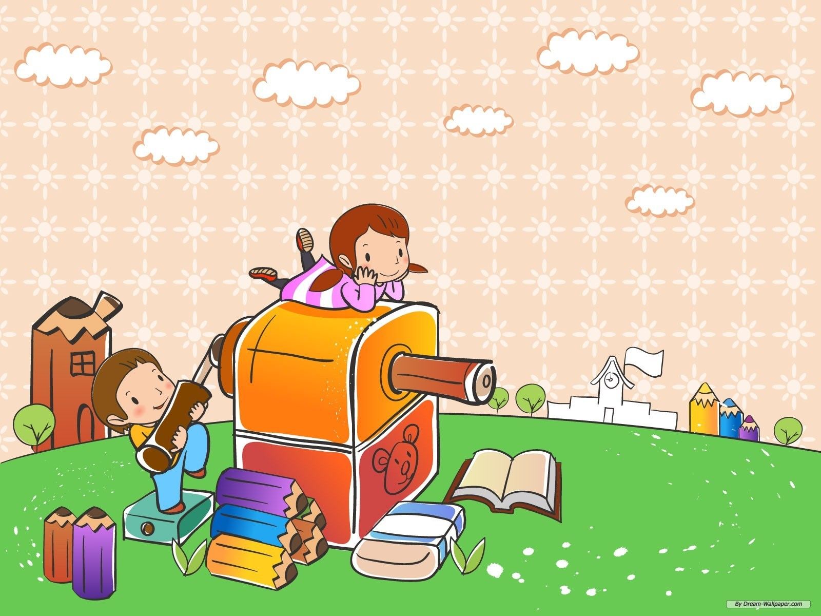 Bambini cartoon con temperamatite gigante, 1600x1200 900p, Desktop