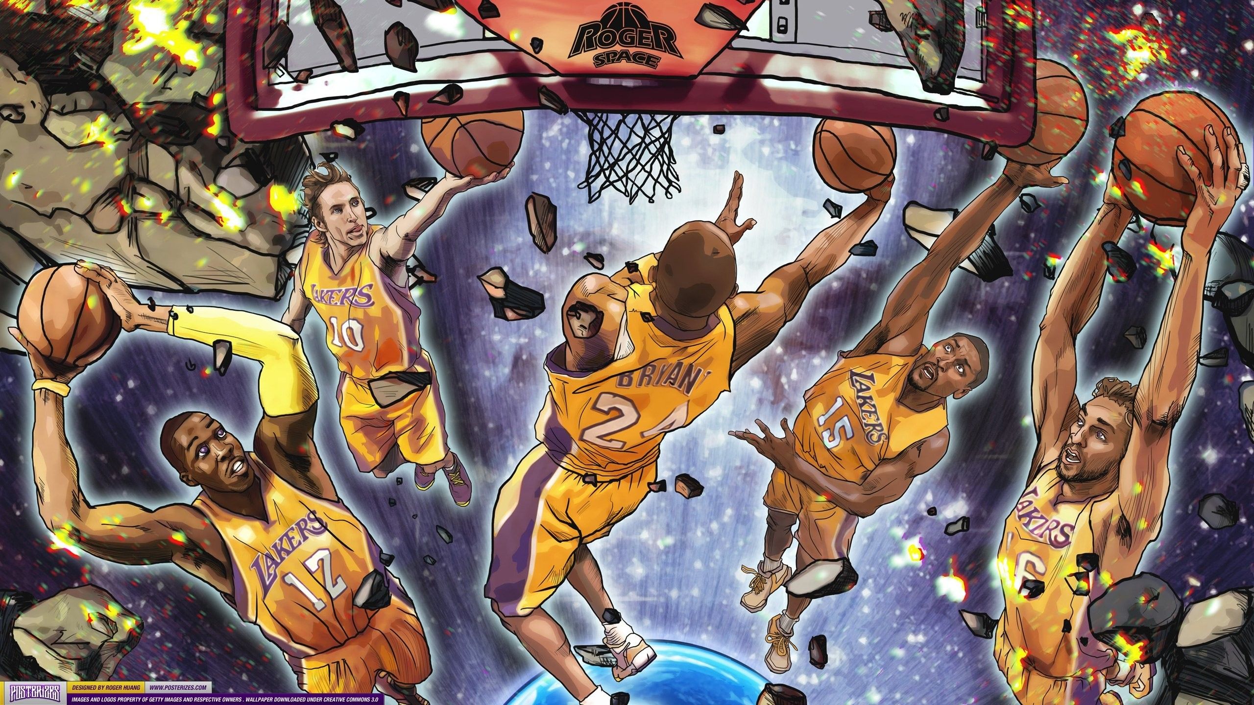 Giocatori Lakers cartoon spazio, 2560x1440 2K, Monitor Gaming