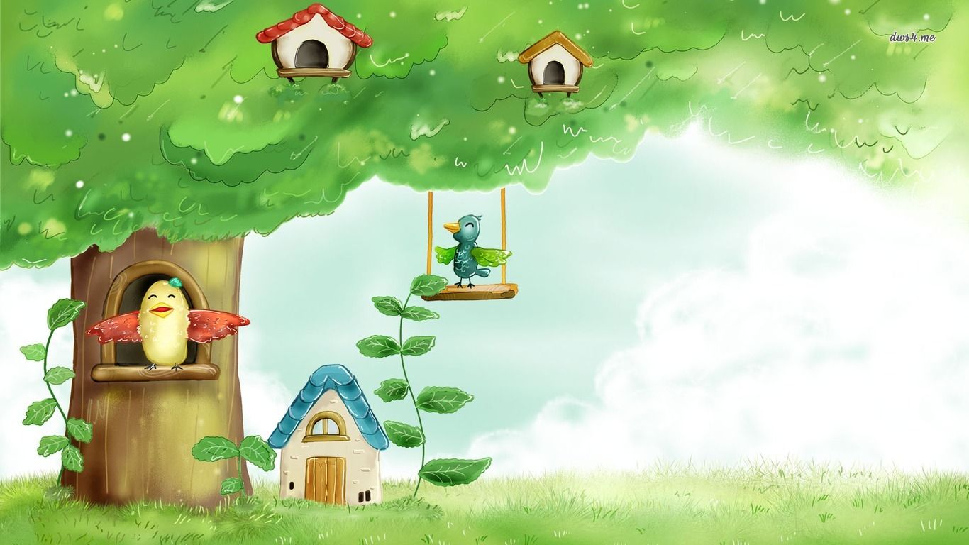 Casetta uccellini albero verde, 1366x768 720p, PC