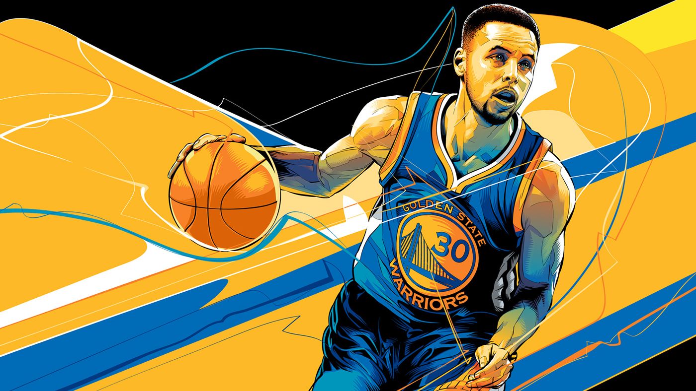 Stephen Curry cartone animato basket, Golden State Warriors, 1400x788 HD, Desktop