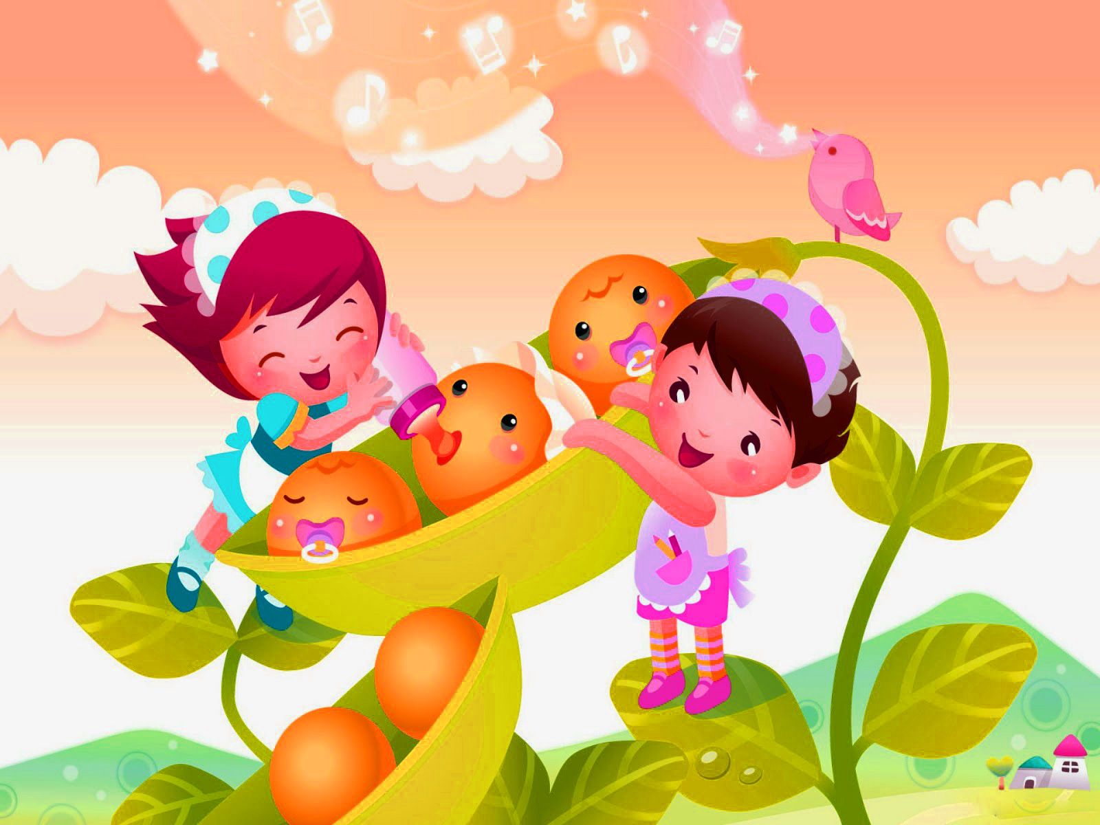 Bambine cartone con piselli giganti, 1600x1200 900p, PC