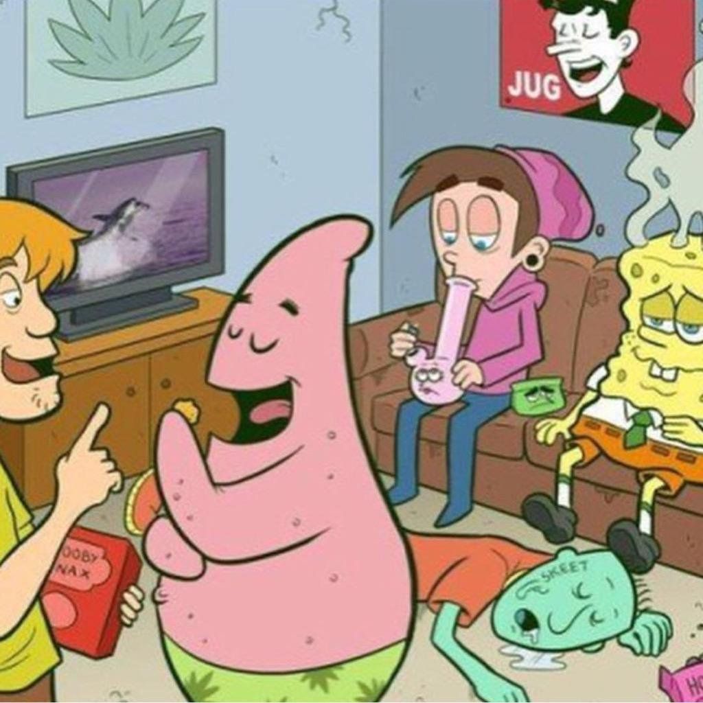 Personaggi cartoon con foglia cannabis, 1280x720 HD, Desktop