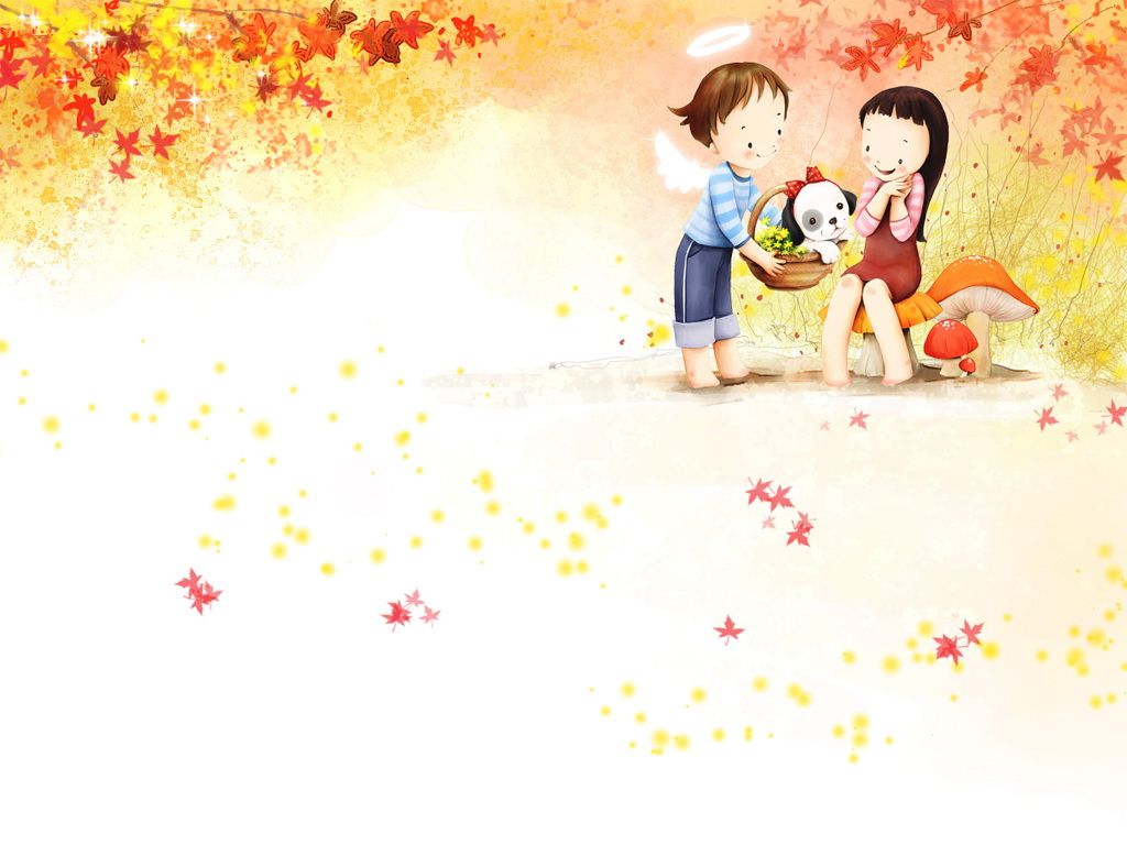 Coppia cartoon coreana su funghi, 1024x768 HD, Desktop