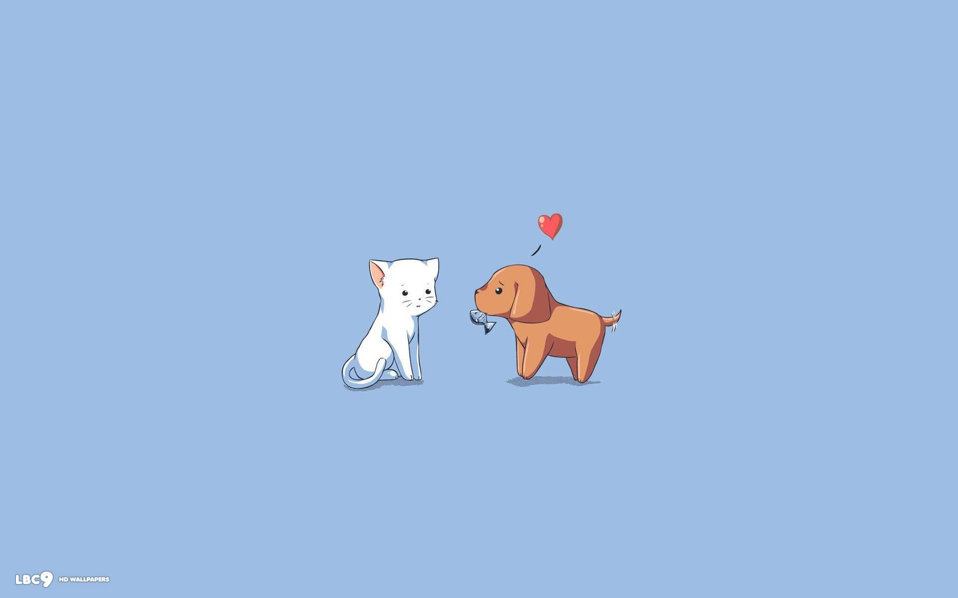 Gatto e cane cartone innamorati, 1920x1200 Full HD+, Desktop