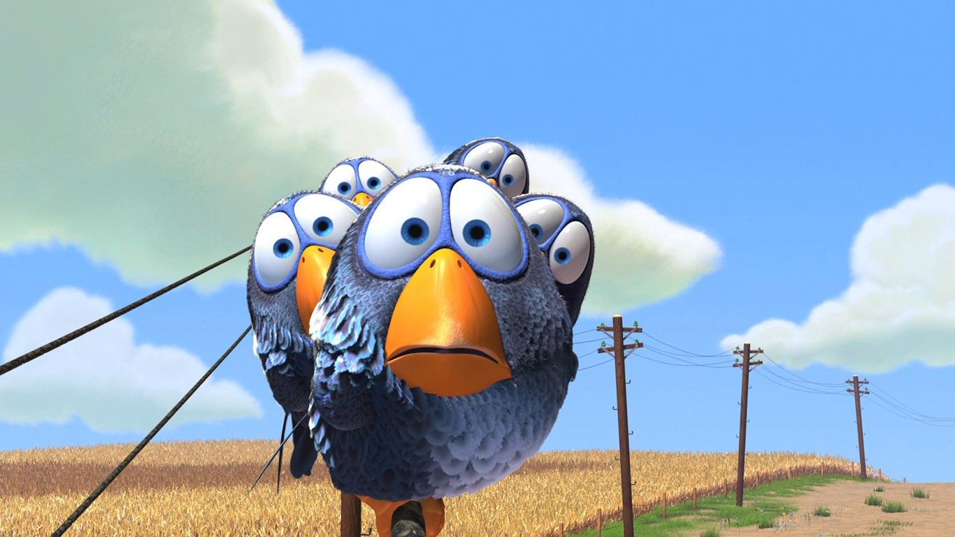 Uccelli su filo elettrico cartone, 1366x768 720p, PC
