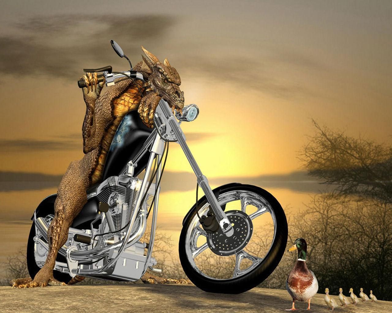 Dinosauro su moto chopper, 1280x1024 HD, Desktop