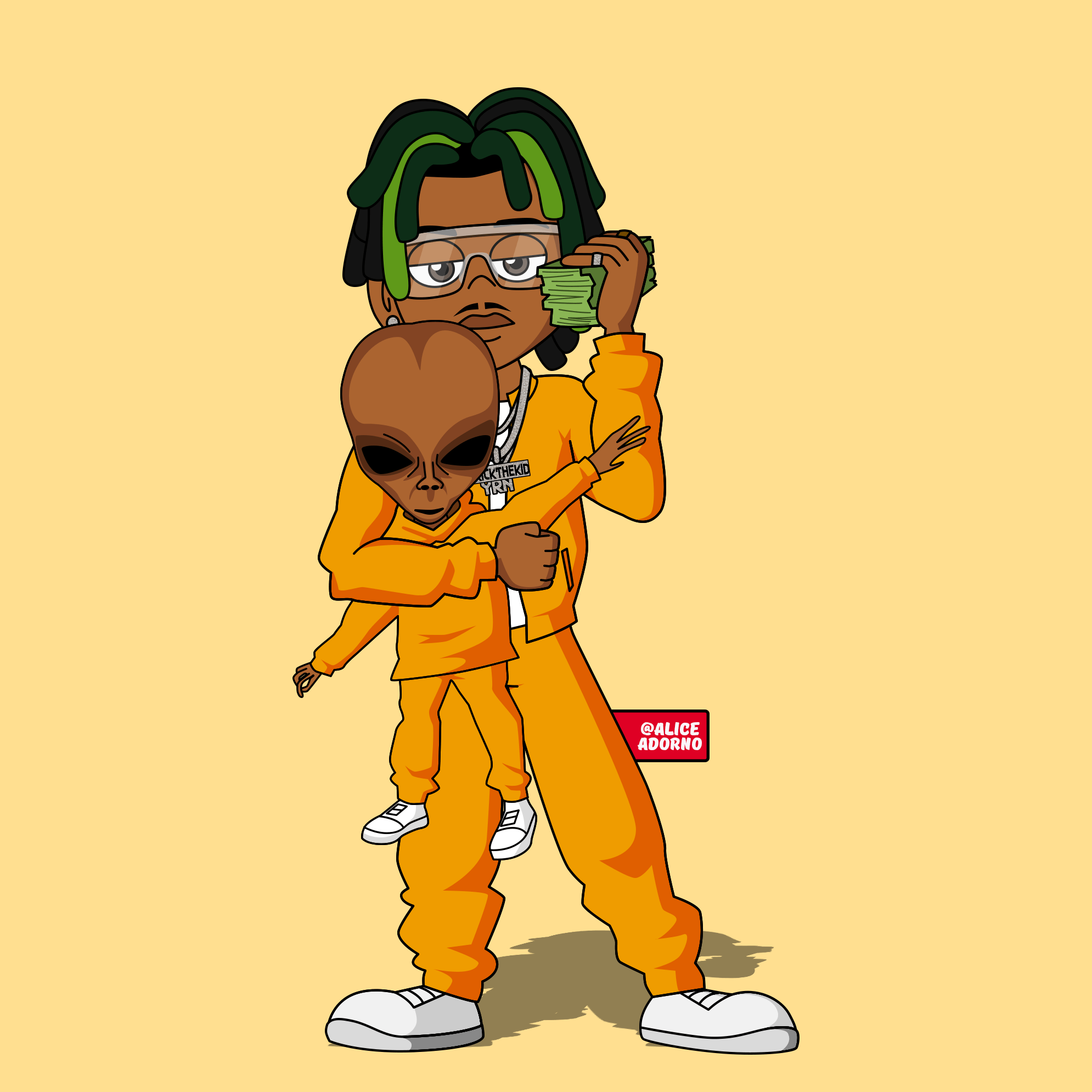Rapper cartoon con alieno arancione, 1990x1990 Full HD+ WUXGA, PC Desktop