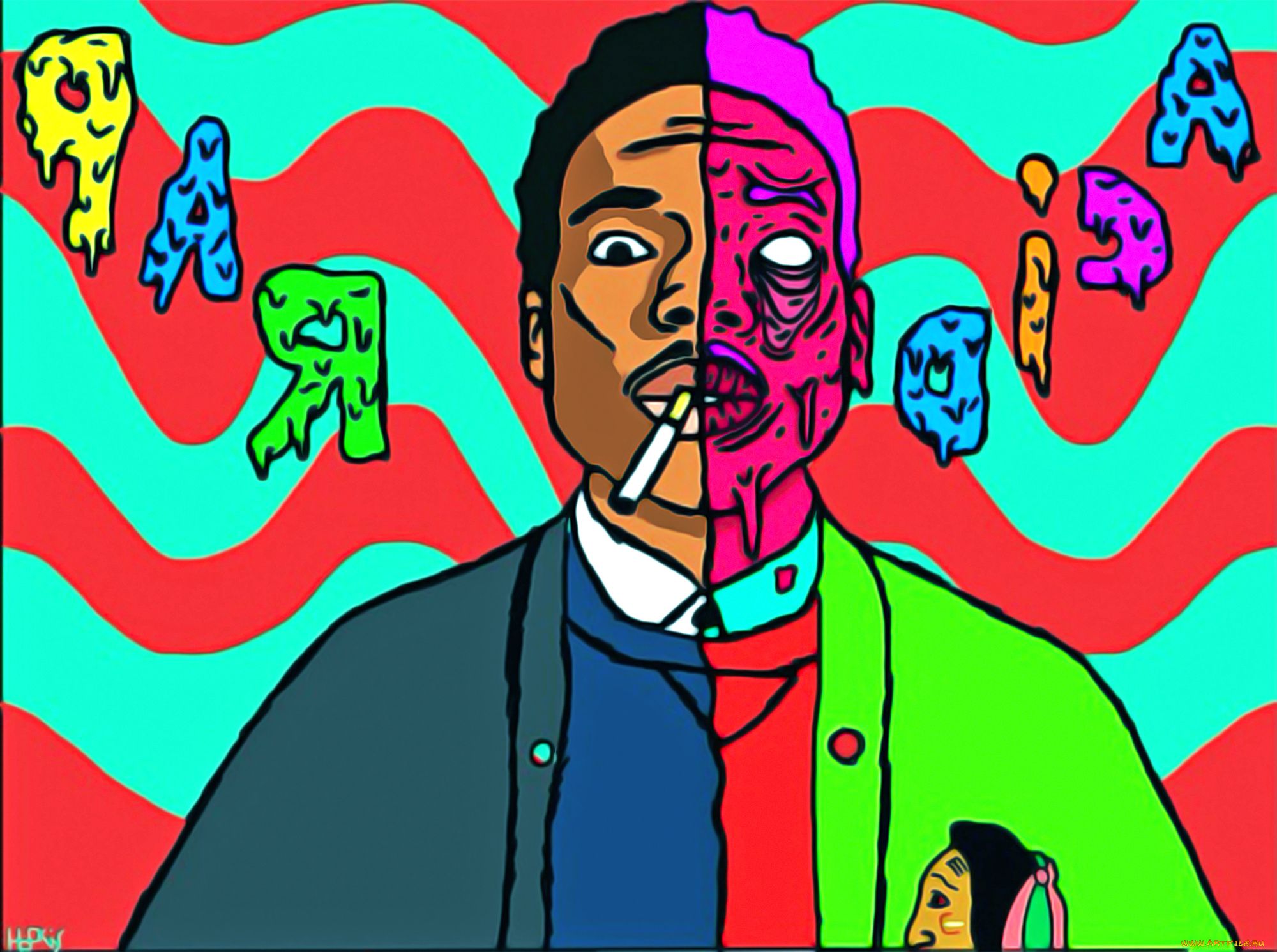 Uomo teschio cartoon pop art, 2000x1491 2K, Desktop