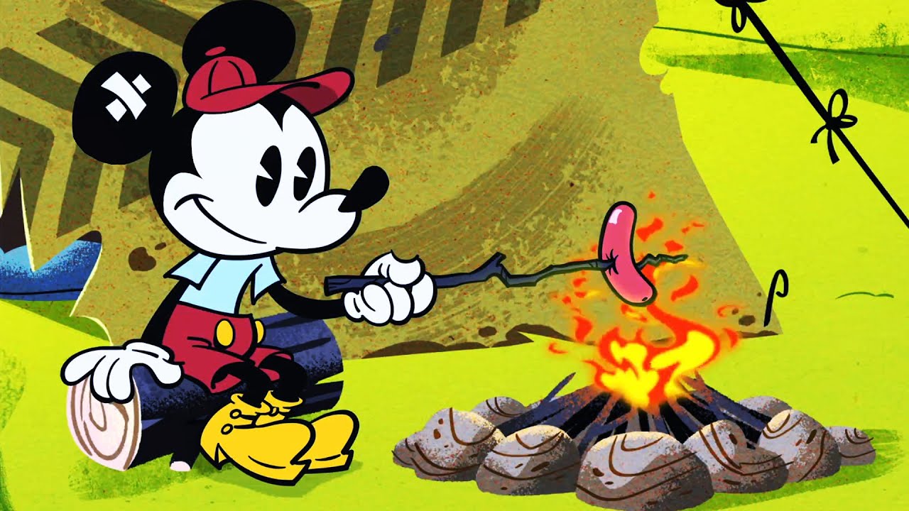 Topolino al campeggio con falò, Disney, 1280x720 HD, Desktop