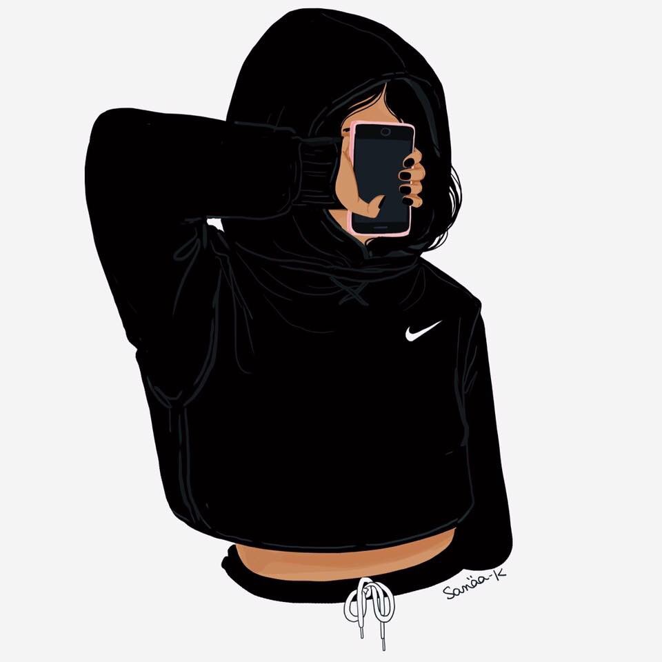 Ragazza cartoon felpa Nike nera, 960x960 HD, iMac