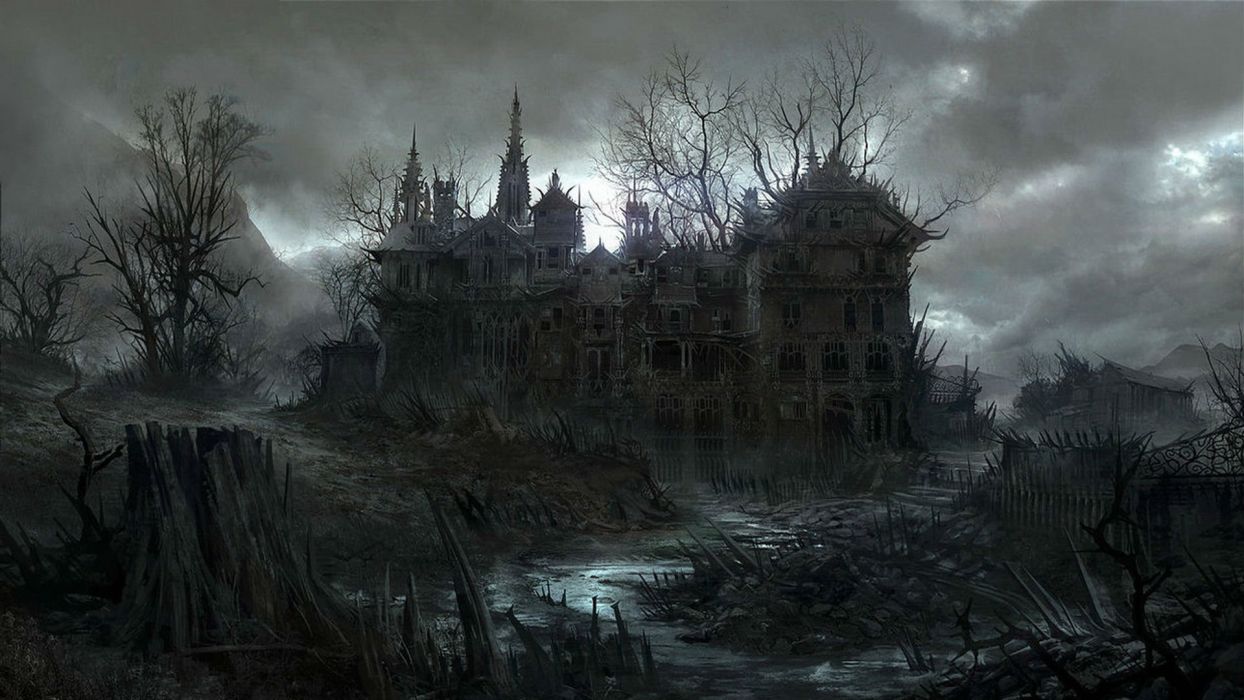 Casa stregata Halloween scura, 1244x700 HD, Desktop