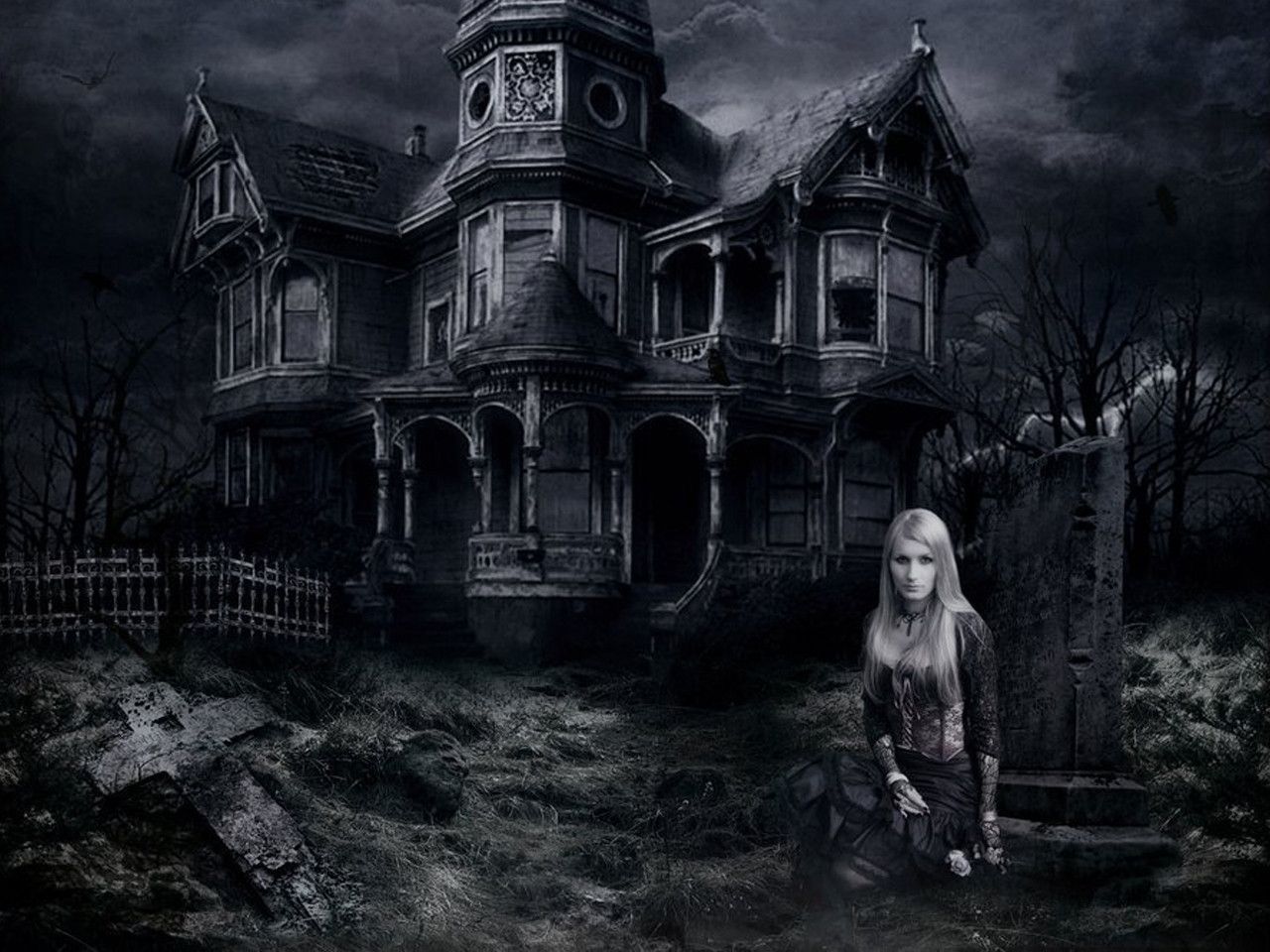 Casa stregata gotica con fantasma, 1280x960 720p, Laptop