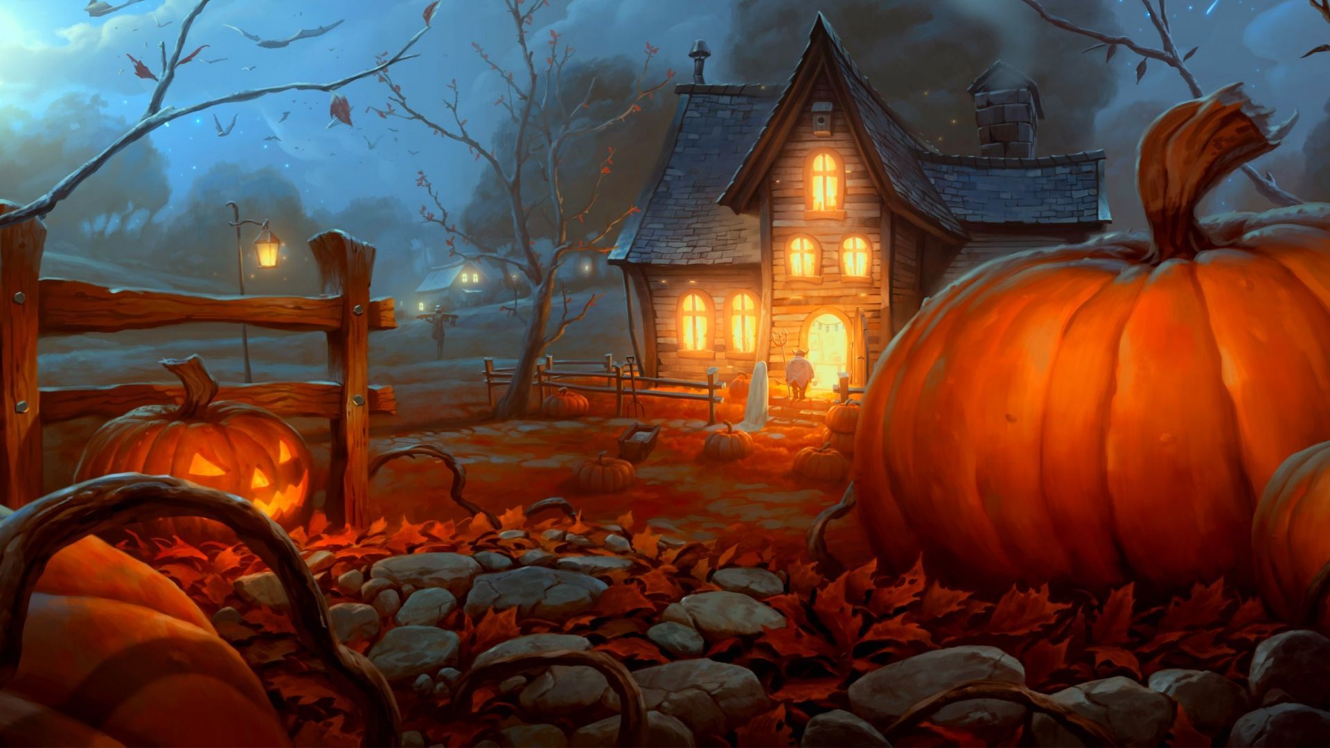 Casa stregata con zucche Halloween, 1920x1080 1080p, Desktop