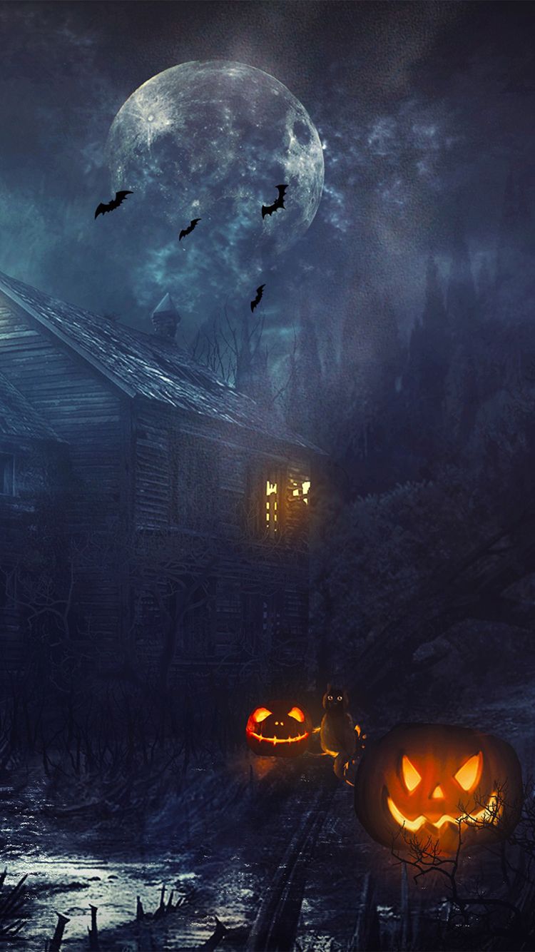 Casa stregata luna piena Halloween, 750x1334 Full HD Verticale, Smartphone