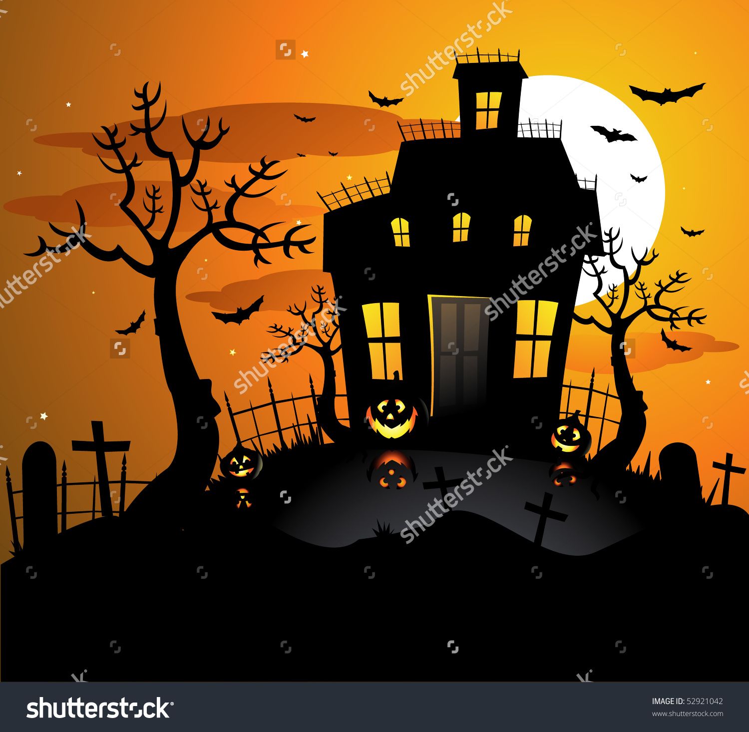 Casa stregata silhouette arancione, 1500x1466 HD, Desktop