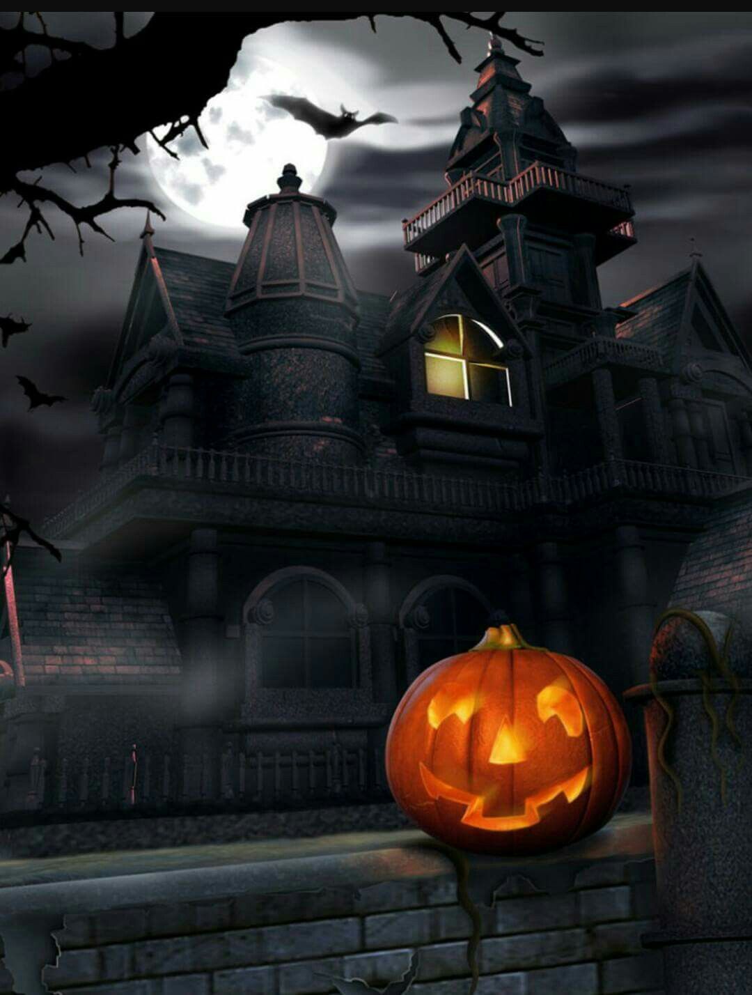Casa stregata con zucca illuminata, 1080x1428 Verticale, Android