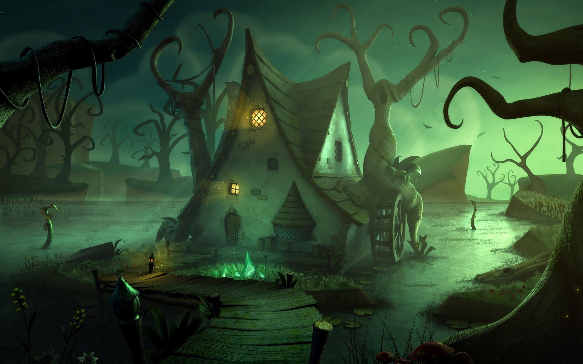 Casa stregata Halloween verde, 1920x1200 Full HD+, Desktop