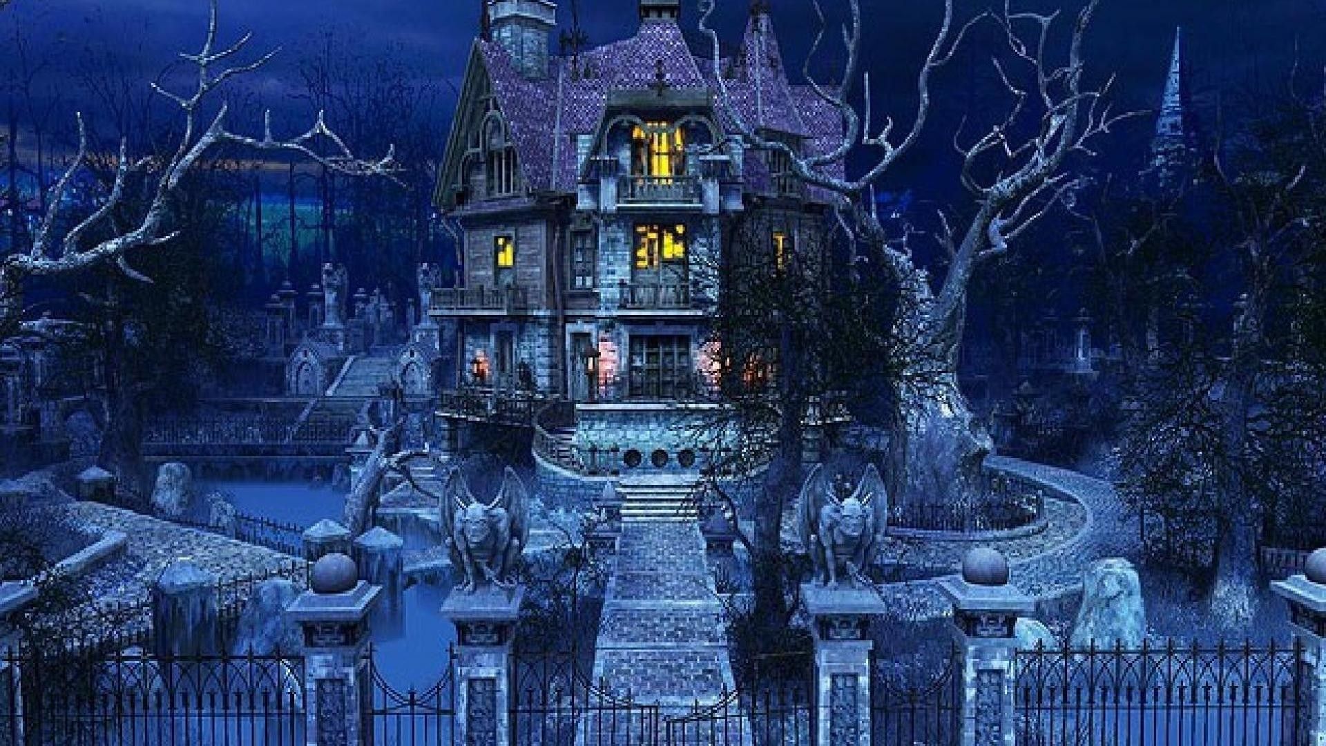 Casa stregata notte blu, 1920x1080 Full HD 1080p, Desktop